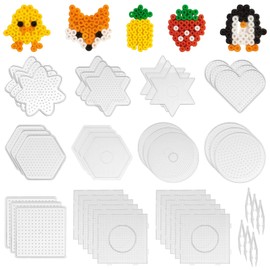 45 Pcs Fuse Beads Pegboards Kit, 10 Shapes Clear Plastic Peg Boards with 39 Templates and 6 Tweezers, 5 mm Bead Boards, Craft Supplies for DIY Beads Projects