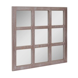 Stonebriar Square Rustic 9 Panel Window Pane Hanging Wall Mirror with Worn White Finish and Attached Mounting Brackets, Decorative Farmhouse and Coastal Home Decor Accents 23.5" x 23.5"