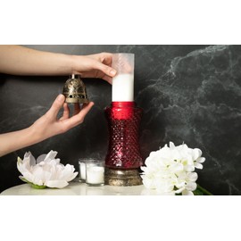 Starburst Candle Holder | Red Glass Lantern Eternal Candle Holder for Loss of Loved One | Heat Resistant Plastic Top and Base | Remembrance Decorations for Grave | Outdoor and Indoor