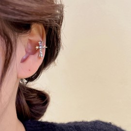 Yienate Punk Rhinestone Cross Ear Cuff Earrings Vintage Silver Crystal Cross Ear Jacket Rock Statement Crucifix Cuff Wrap Earrings Sparkly Non Piercing Cross Earrings Jewelry for Women and Girls