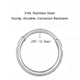 ZAULER Titanium Nose Rings Hoops Septum Rings Big Simulated Diamond Clicker Nose Hoops Hypoallergenic Jewelry Ear Lobe Earrings for Women 6mm/8mm/10mm/12mm