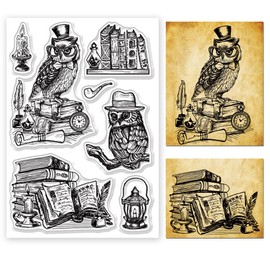 ORIGACH Owl Books Clear Stamps Silicone Stamps for Cards Making DIY Scrapbooking Photo Album Decoration, 6.3x4.3inch