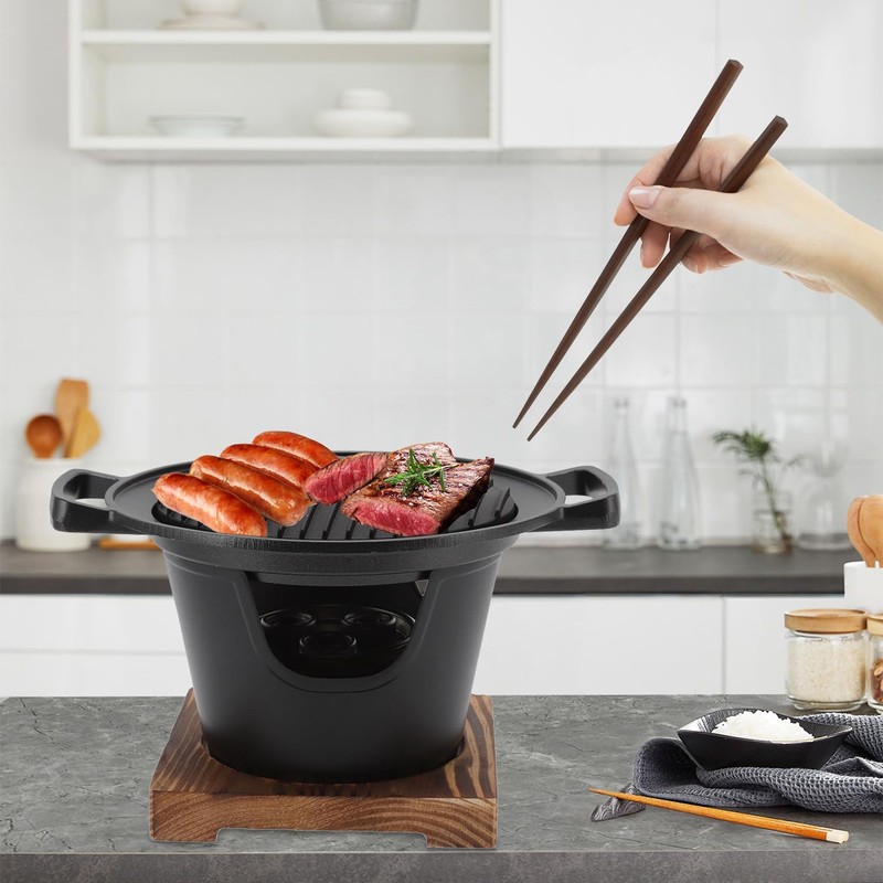 Portable Charcoal Grill with Wooden Frame - Durable Hibachi Grill