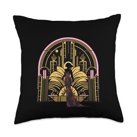Roaring 20's Art Deco Glamor Style Retro Vintage 20s 30s Style Art Deco Design Fashion Pink Throw Pillow, 18x18, Multicolor