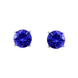 1.5CT Blue Round Cubic Zirconia Brilliant Cut AAA CZ Solitaire Stud Earrings Simulated Sapphire .925 Sterling Silver Screw back 8MM