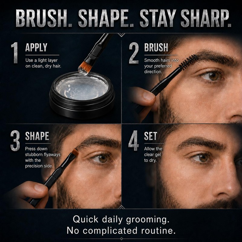Clear Eyebrow Gel for Men with Dual-Ended Brush, Strong Hold