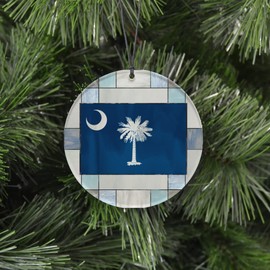 South Carolina Christmas Ornament - Faux Stained Glass Design Effect Featuring State Flag - 2024 Acrylic Tree Decoration - Holiday Gift and Home Decor