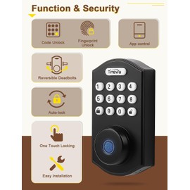 Tinewa Fingerprint Door Lock with 2 Door Knobs - Keyless Entry Door Lock with Handle, Electronic Keypad Deadbolt Smart Front Door Lock Set, Front Door Handleset for Homes, Apartments, Easy to Install