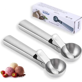 Cuchara para Helado de Acero Inoxidable–Cuchara para Frutas, Funderelele, Cuchara Helado, Masa de Galletas y Cuchara de Agua–2 Unidades