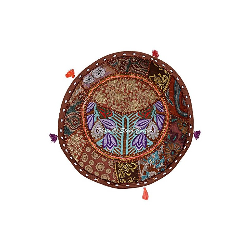 Stylo Culture Cotton Patchwork Embroidered Osmanische Cover Brown Floral Ottoman
