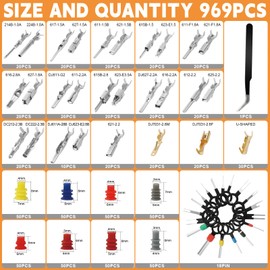969Pcs Automotive Pin Connectors Kit,28 Types Electrical Terminal Pins Kit with Crimp Tool Male&Female Wire Connector Terminal Wire Harness 1/1.5/1.8/2.2/2.3/2.8/3.5mm (969PCS Pin Kit & Crimp Tool)