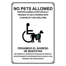 Weatherproof Plastic Vertical ADA No Pets Service Animals Allowed Bilingual Sign with English & Spanish Text and Symbol