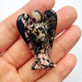 Manekieko Natural Rhodiola Red Healing Crystal Prayer Angel Guardian Statue,38mm Engraving Bag Palmstone Figure Decoration