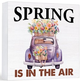 Spring Decor Farmhouse Floral Truck Wood Sign Spring Decorations Country Home Table Desk Decor (5 x 5 Inches)
