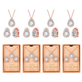 4/6 Set of Bridesmaid Jewelry Set for Wedding Bridesmaid Earrings and Necklace Sets for Women Bridesmaid Gifts from Bride Wedding Accessories Bridesmaid Proposal Gifts, Copper, Cubic Zirconia