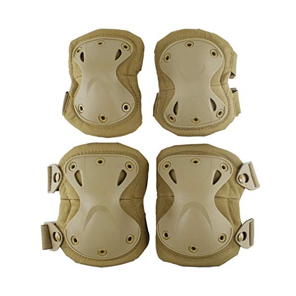 AOUTACC Tactical Combat Knee & Elbow Protective Pads Set for Outdoor CS Paintball Game Cycling Safety Skateboarding Gear Skates Knee Protection Guard Pads (Tan)