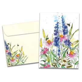 Tree-Free Greetings - All Occasion Cards - Artful Designs - 1 Card + Matching Envelope - Made in USA - 100% Recycled Paper - 5"x7" - Wildflower Bees (GO69825)