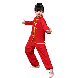 Kids Kung Fu Suits Tai Chi Uniform Chinese Martial Art Wing Chun Clothing Sets (Red, 6-7 Years)