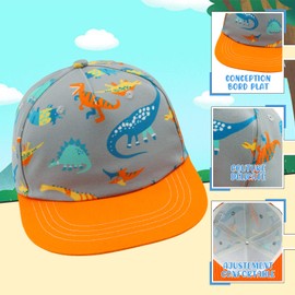 SEYUFN Children's Baseball Cap Baby Girls Boys Cap Baseball Cap with Flat Brim for Children Boys Sports Hat with Cartoon Pattern Girls, N-grey-orange-dinosaur
