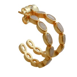 30mm Mondstein vergoldete 925 Silber Creolen Ohrringe - Natürlicher Edelstein - Geburtstagsgeschenk - Weihnachtsgeschenk - Handgefertigte Geschenkideen für Frauen