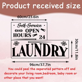 SUPERDANT 24 Hours Laundry Wall Stickers Open 24 Hours Wall Decals Self Service Laundry Room Stickers Vinyl Black Wall Art Decal for Laundry Room Home Wall Door Decor 96x30cm