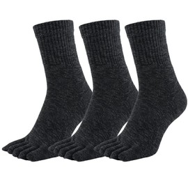 Asuka Men's 5-Toe Socks, 100% Cotton, Thick Sole Pile, Black 3 Pairs