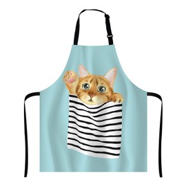 Wasach Animal Cat Apron, Funny Cat in Stripe Pocket Apron,Adjustable Neck Bib Apron for Men Women,Suitable for Kitchen Cooking Waitress Chef Apron