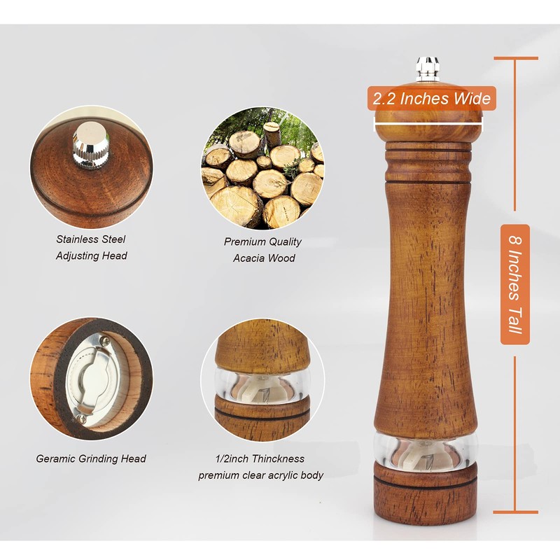 Haomacro Pepper Grinder, Wood Salt and Pepper Mills Set, Classic