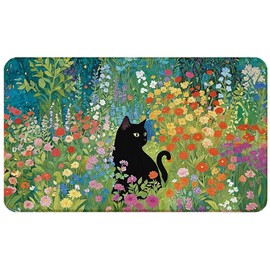 WARDOS Floral Black Cat Welcome Door Mat, Cats Lover Door Mat, Cat Floral Doormat for Front Door Porch Outdoor Indoor Entrance, Cats in Colorful Wildflower Decor for Bedroom Bathroom, 17x30 Inches