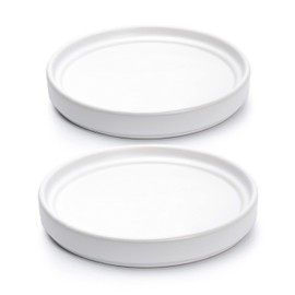 D'vine Dev Modern Round 6 Inch Ceramic Plant Pot Saucer, Planter Pot Drainage Tray for Indoor Plants, Set of 2, Matte White, 97-T-A-22