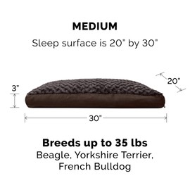 Furhaven Pillow Dog Bed for Medium/Small Dogs w/ Removable Washable Cover - Ultra Plush Faux Fur & Suede Mattress - Chocolate, Medium