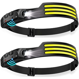 Headlamp Rechargeable 2PCS, 230° Wide Beam Head Lamp LED with Motion Sensor for Adults - Camping Accessories Gear, Waterproof Head Light Flashlight for Hiking, Running, Repairing, Fishing, Cycling