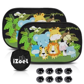 MOVINPE Car Sun Shade for Baby Kids 2 Pack Static Cling Side Window Car 80GSM Rear Sunshades Universal with 8 Suction Cups and Storage Bag - Sun Glare and UV Rays Protection (Cute Animals)
