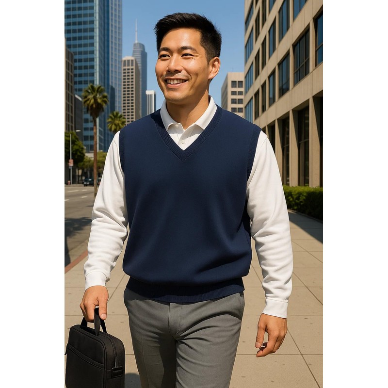 Akwa Men’s V-Neck Golf Vest Lightweight Waterproof Pullover Sweater Wind-Resistant