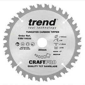 Trend Wood Circular Saw Blade, 160mm Diameter, 20mm Bore, 32 Teeth, TCT, 1.8mm Kerf, +5° Hook, CSB/16032