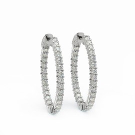 Adora Fine Jewelry 925 Silver Rhodium Plated Inside-Outside Oval Hinged 35x30mm | Medium Hoop Earrings | 2.5mm | 5A Cubic Zirconia (cz) | Latch Safety Clasp