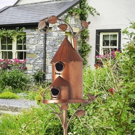 Bird House Garden Stakes for Outside,Metal Birdhouses with Pole Outdoor,Large Bird Houses for Backyard Patio Courtyard Outdoor Garden Decoration (A)