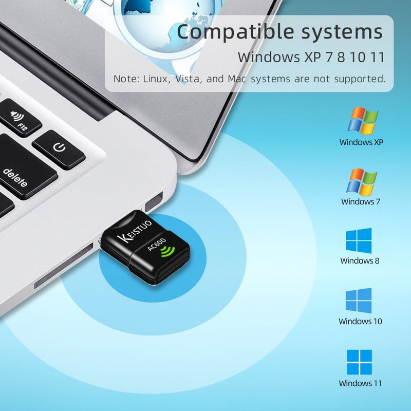 KEISTUO AC600 WiFi Adapter for Desktop PC Laptop - Wireless