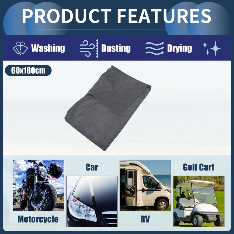 INFINAUTO Cleaning Cloths Towel,Car Drying Plush Cloth Absorbent Microfiber Grey,1pcs