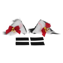 ACROPIX Motorcycle Helmet Accessories Decoration Triangle Cat Ears with Red Bow for Motorcycle Bicycle Skiing Helmets Black White Plush Sticker 2 Set