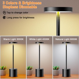 SAKRINGT Cordless Table Lamps Rechargeable,6000mAh Portable Battery Operated LED Table Light for Restaurant Outdoor 2 Pack Black