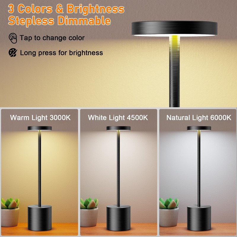SAKRINGT Cordless Table Lamps Rechargeable,6000mAh Portable Battery Operated LED Table