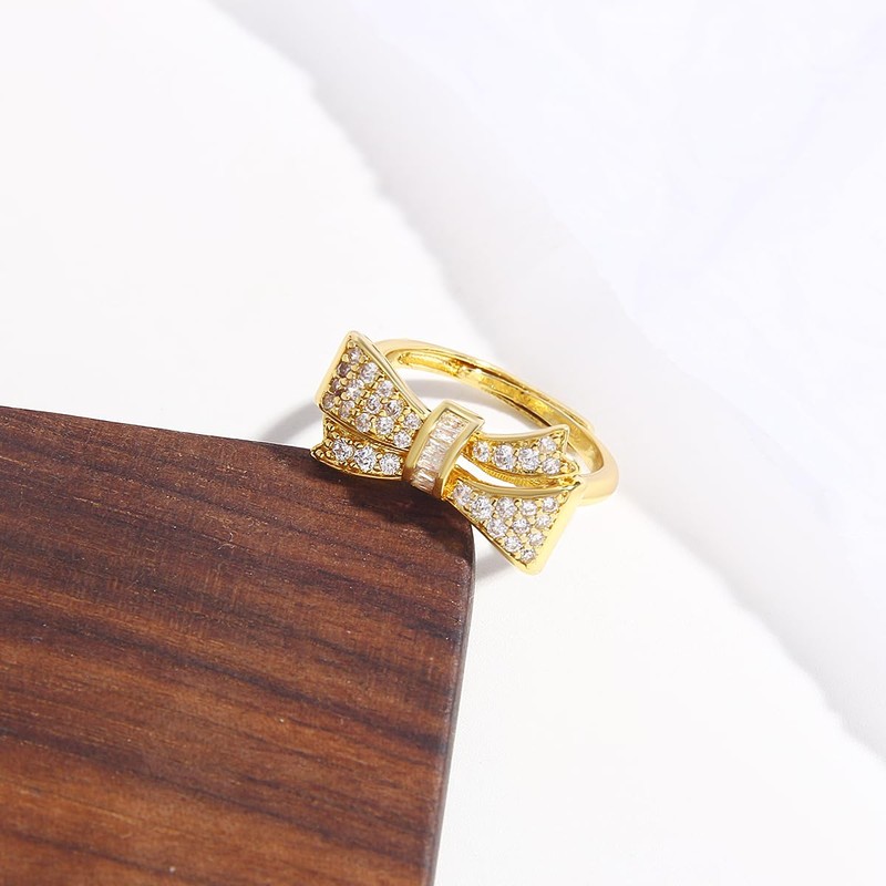 Z ZACHÉ Gold Bow Ring for Women Girls Dainty Cubic