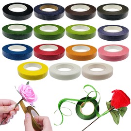 Woohome 15 Roll Florist Stem Wrap 90 Feet 12mm Width Florist Tape Flower Tape for Bouquet Stem Wrap Florist (Mix Colors) (15 Colors)