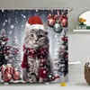 FILMILIL Merry Christmas Cat Shower Curtain Winter Cute Cats Xmas