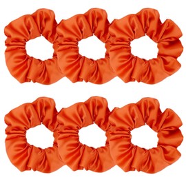 6 Pcs Satin Silk Scrunchies and Hair Accessories - Soft Satin Hair Ties, Fashion Hair Bands, Hair Bows, Ropes, Elastic Ponytail Holders for Women and Girls (4.3 inch, Orange)