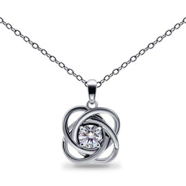 B. BRILLIANT Sterling Silver Moissanite Polished Love Knot Pendant Necklace