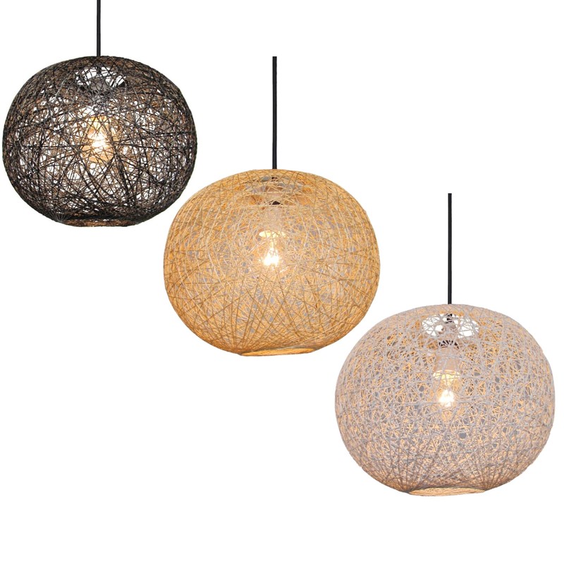 Loxton Lighting Modern Medium Wicker Rattan String Ball Style Ceiling