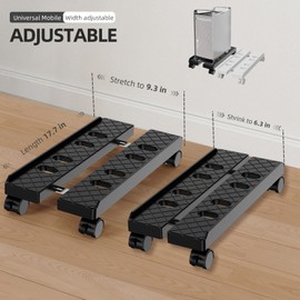 Hovadova Adjustable Mobile CPU Stand, Ventilated Computer Tower Stand with 4 Caster Wheels Fits Most PC Tower, Under Desk CPU Holder PC Floor Cart Computer Riser for Gamers and Students (Large Black)