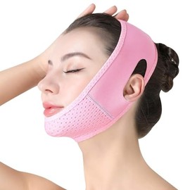 Faja Facial V-Lifting Ajustable para Dormir, Reutilizable y Cómoda, con Soporte para Barbilla y Línea Mandibular en Color Rosa